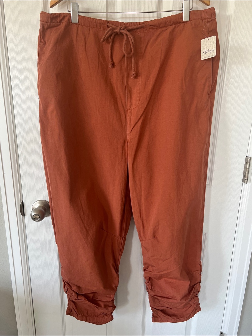 Free People Rust Orange Drawstring Cropped Trousers